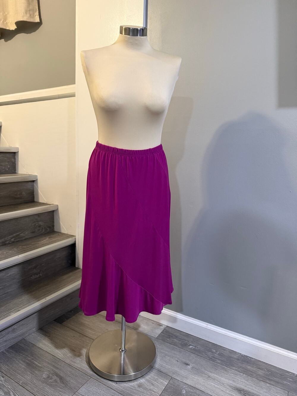 Vintage Simonton Says Magenta Pink Ruffle Hem Midi Skirt Size S